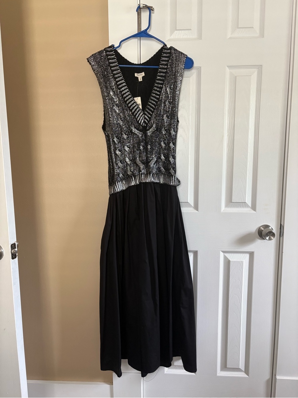 Pilcro Silver Metallic Knit Bodice with Black Maxi Skirt Dress